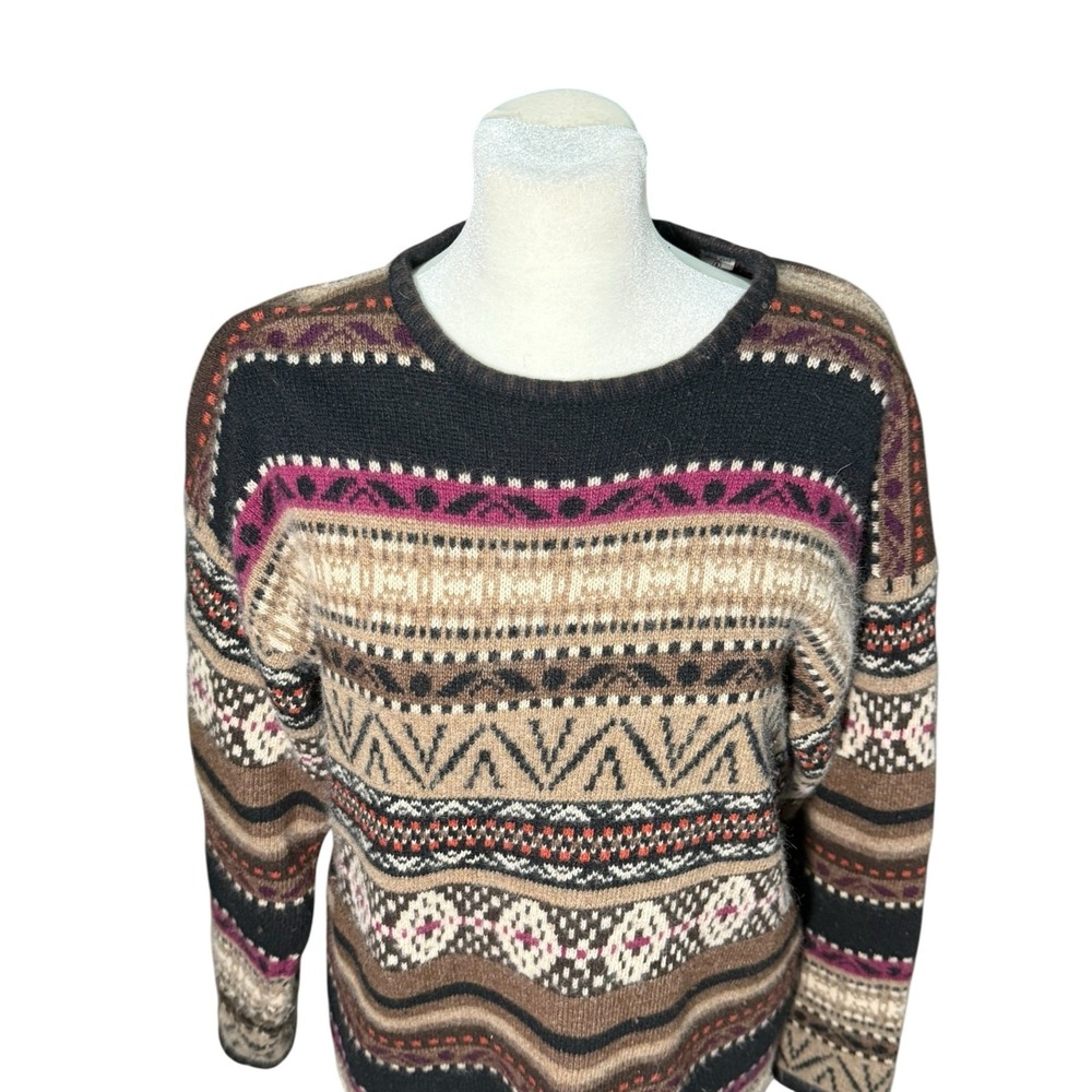 Valerie Stevens Fair Isle Sweater Women S Lambswool Angora Cozy Nordic Apres Ski - Picture 3 of 12